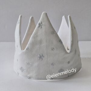 NEW Handmade Baby Blue Cotton Embroidered Kids Birthday Crown Hair Accessory